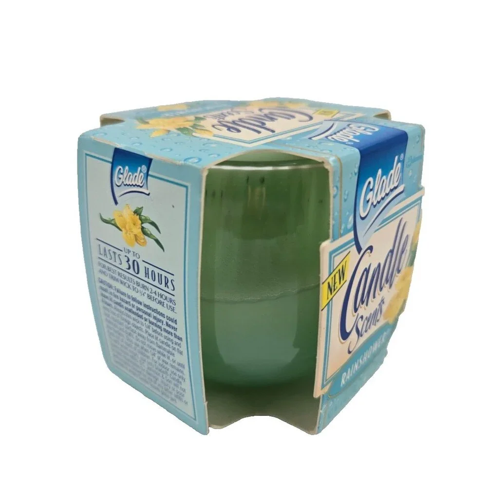 Glade Candle Scents Rainshower 1996 SC Johnson Small Glass Jar DISCONTINUED